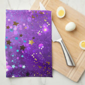 星付き紫色のホイルの背景 キッチンタオル (四つ折り)