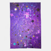 星付き紫色のホイルの背景 キッチンタオル (縦)