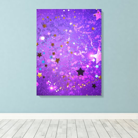 星付き紫色のホイルの背景 キャンバスプリント (インサイチュ (ウッドフロア))