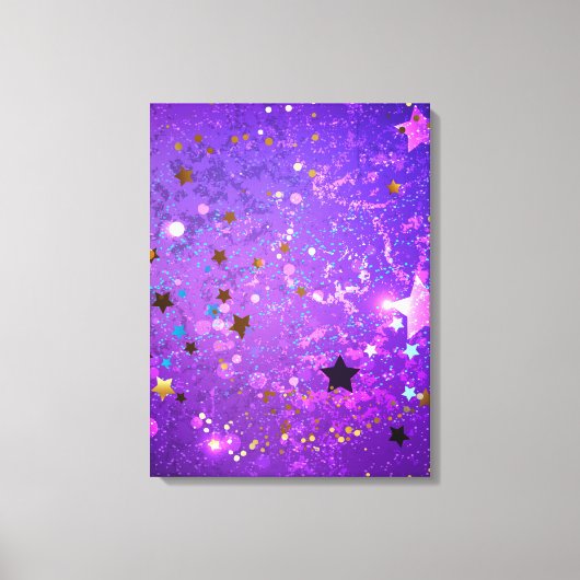 星付き紫色のホイルの背景 キャンバスプリント (正面)