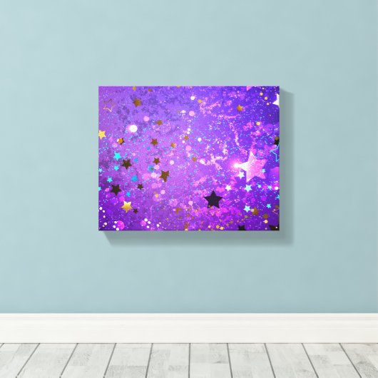 星付き紫色のホイルの背景 キャンバスプリント (インサイチュ (ウッドフロア))