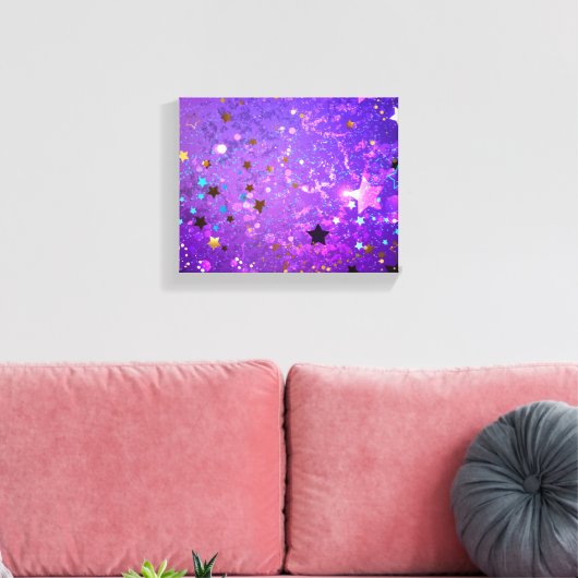 星付き紫色のホイルの背景 キャンバスプリント (インサイチュ (リビング))