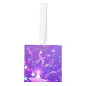 星付き紫色のホイルの背景 キューブオーナメント (正面)