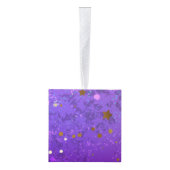 星付き紫色のホイルの背景 キューブオーナメント (右)