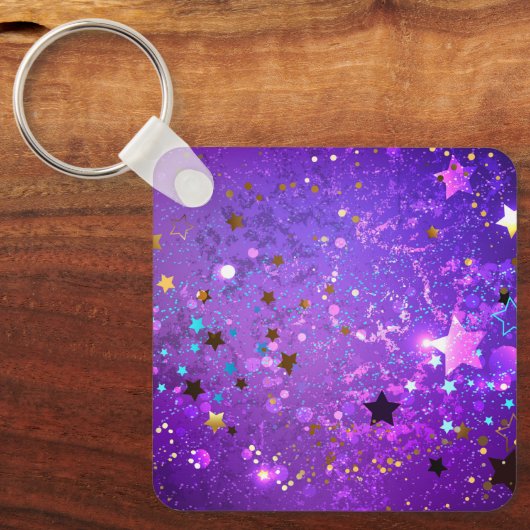 星付き紫色のホイルの背景 キーホルダー (正面)