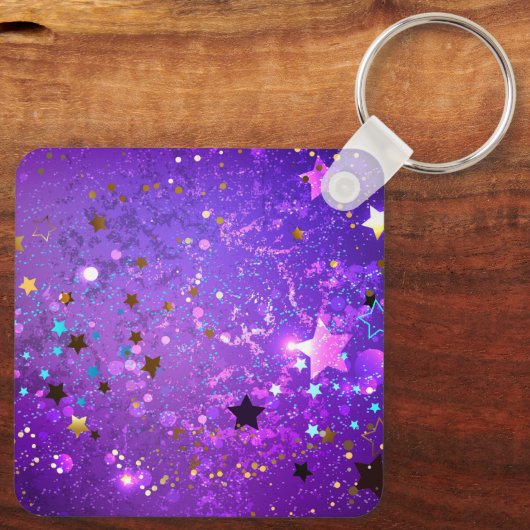 星付き紫色のホイルの背景 キーホルダー (裏面)
