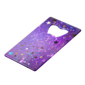 星付き紫色のホイルの背景 クレジットカード栓抜き (裏面アングル)