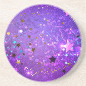 星付き紫色のホイルの背景 コースター (正面)