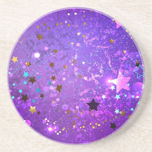 星付き紫色のホイルの背景 コースター (正面)
