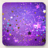星付き紫色のホイルの背景 コースター (正面)