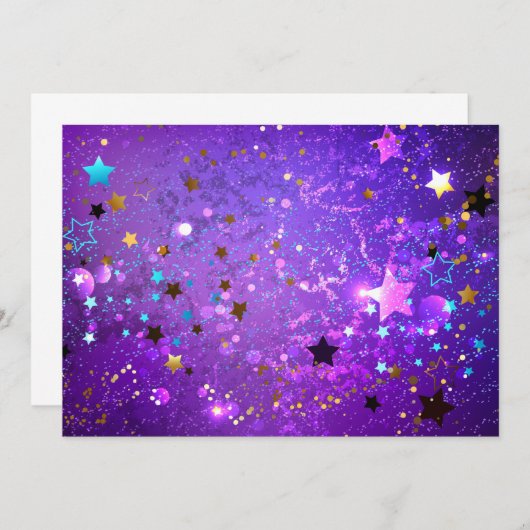 星付き紫色のホイルの背景 サンキューカード (正面/裏面)