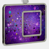 星付き紫色のホイルの背景 シルバープレートフレームオーナメント (右)