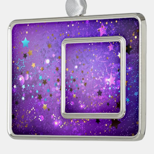 星付き紫色のホイルの背景 シルバープレートフレームオーナメント (左)