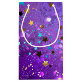 星付き紫色のホイルの背景 スモールペーパーバッグ (裏面)