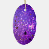星付き紫色のホイルの背景 セラミックオーナメント (右)