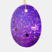 星付き紫色のホイルの背景 セラミックオーナメント (裏面)