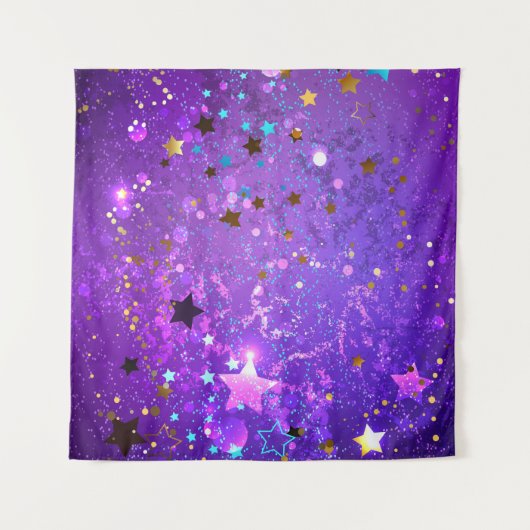 星付き紫色のホイルの背景 タペストリー (正面(横))
