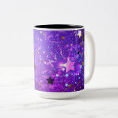 星付き紫色のホイルの背景 ツートーンマグカップ (正面右)