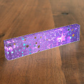 星付き紫色のホイルの背景 デスクネームプレート (側面)