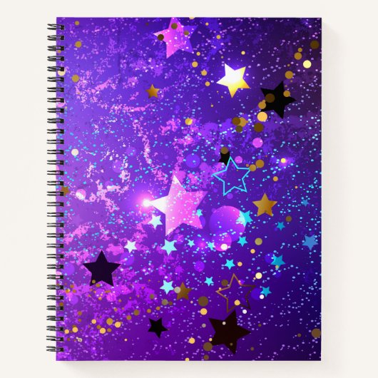 星付き紫色のホイルの背景 ノートブック (正面)