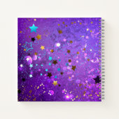 星付き紫色のホイルの背景 ノートブック (裏面)