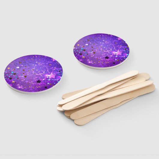 星付き紫色のホイルの背景 ハンドファン (組立なし)