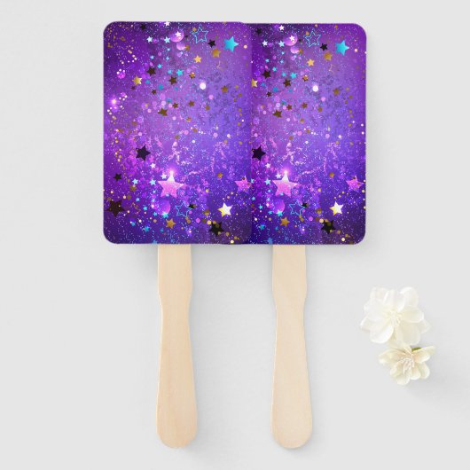 星付き紫色のホイルの背景 ハンドファン (正面&裏面)