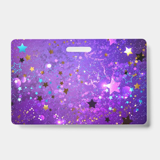 星付き紫色のホイルの背景 バッジ (正面)