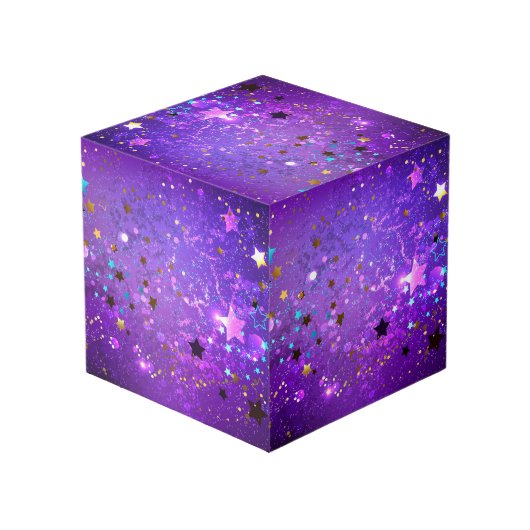 星付き紫色のホイルの背景 フォトキューブ (裏面アングル)