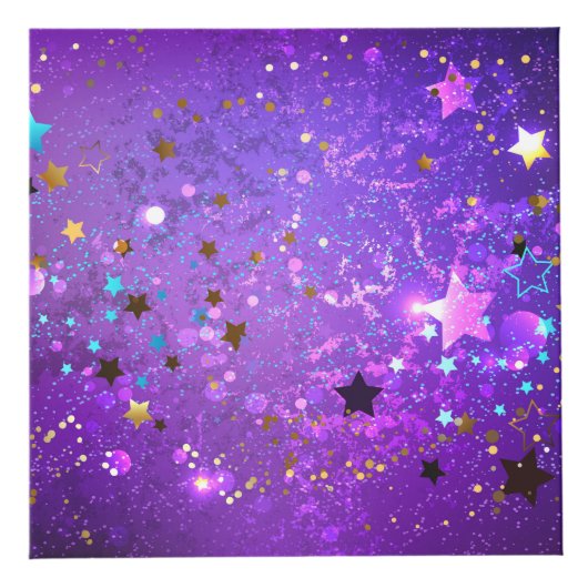 星付き紫色のホイルの背景 フォトキューブ (正面)