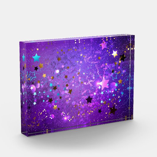 星付き紫色のホイルの背景 フォトブロック (左)