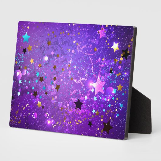 星付き紫色のホイルの背景 フォトプラーク (側面)