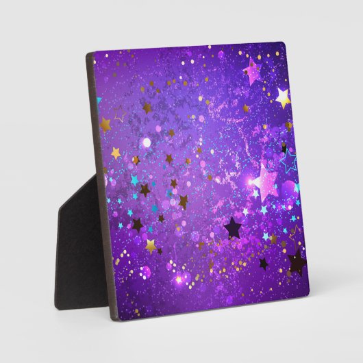 星付き紫色のホイルの背景 フォトプラーク (正面)