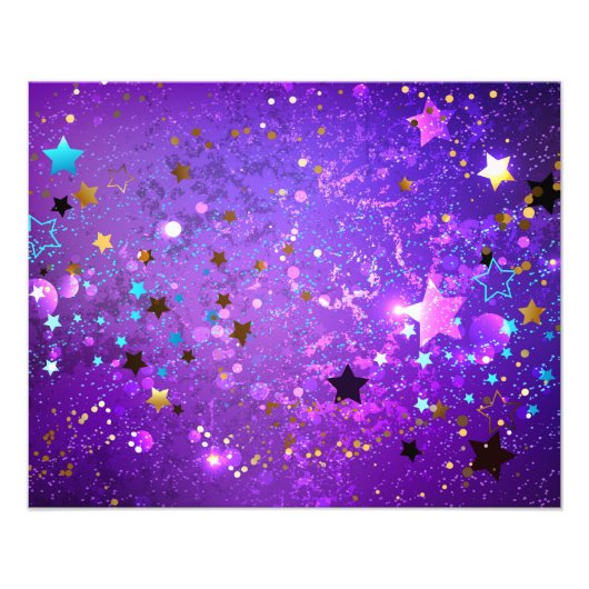 星付き紫色のホイルの背景 フォトプリント            (正面)