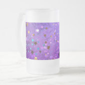 星付き紫色のホイルの背景 フロストグラスビールジョッキ (正面左)
