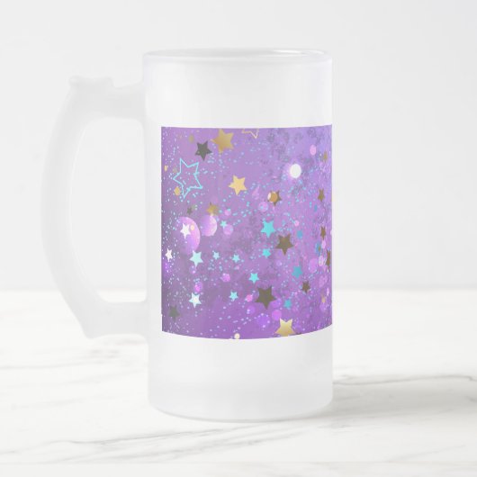 星付き紫色のホイルの背景 フロストグラスビールジョッキ (左)