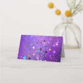星付き紫色のホイルの背景 プレイスカード (裏面)