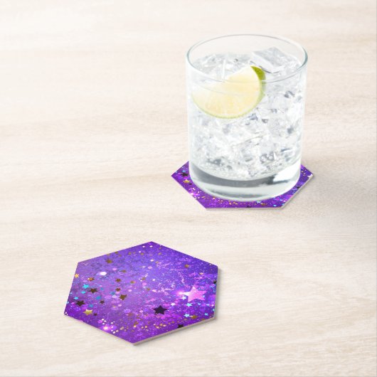 星付き紫色のホイルの背景 ペーパーコースター (インサイチュ)