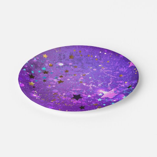 星付き紫色のホイルの背景 ペーパープレート (アングル)