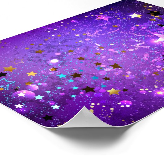 星付き紫色のホイルの背景 ポスター (角)