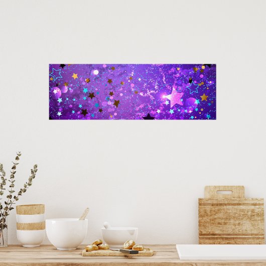 星付き紫色のホイルの背景 ポスター (キッチン)