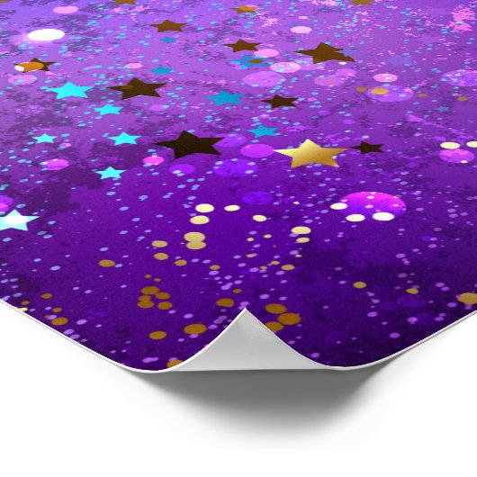 星付き紫色のホイルの背景 ポスター (角)