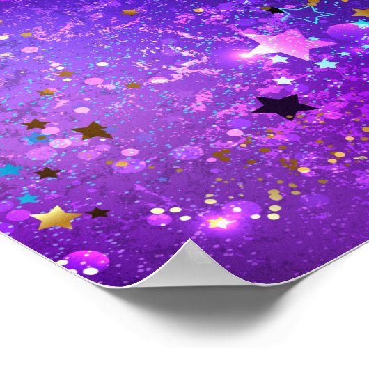 星付き紫色のホイルの背景 ポスター (角)