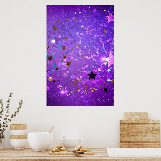星付き紫色のホイルの背景 ポスター (キッチン)