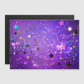 星付き紫色のホイルの背景 マグネット招待状 (正面/裏面)