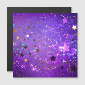 星付き紫色のホイルの背景 マグネット招待状 (正面/裏面)