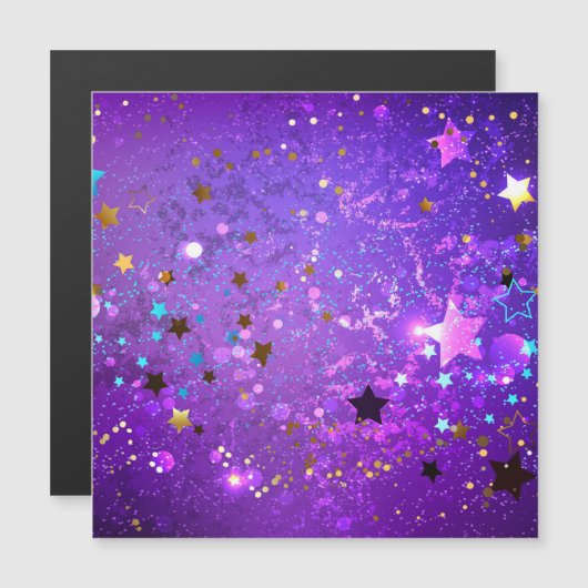 星付き紫色のホイルの背景 マグネット招待状 (正面/裏面)