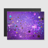 星付き紫色のホイルの背景 マグネット招待状 (正面/裏面)