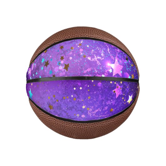 星付き紫色のホイルの背景 ミニバスケットボール (正面)