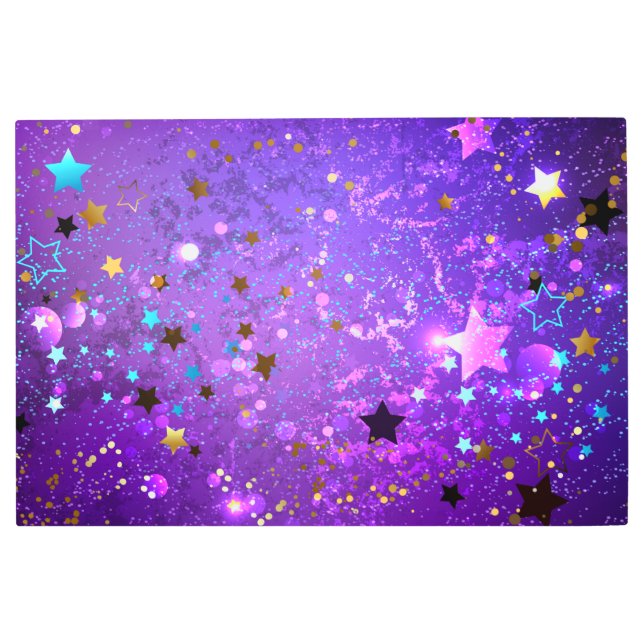星付き紫色のホイルの背景 メタルプリント (正面)